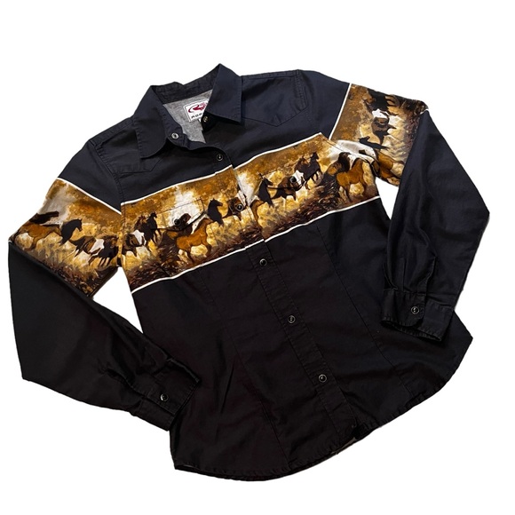 Vintage Roper Horse Print Western Cotton Long Sleeve Snap Button Shirt, Sz M - Picture 5 of 12